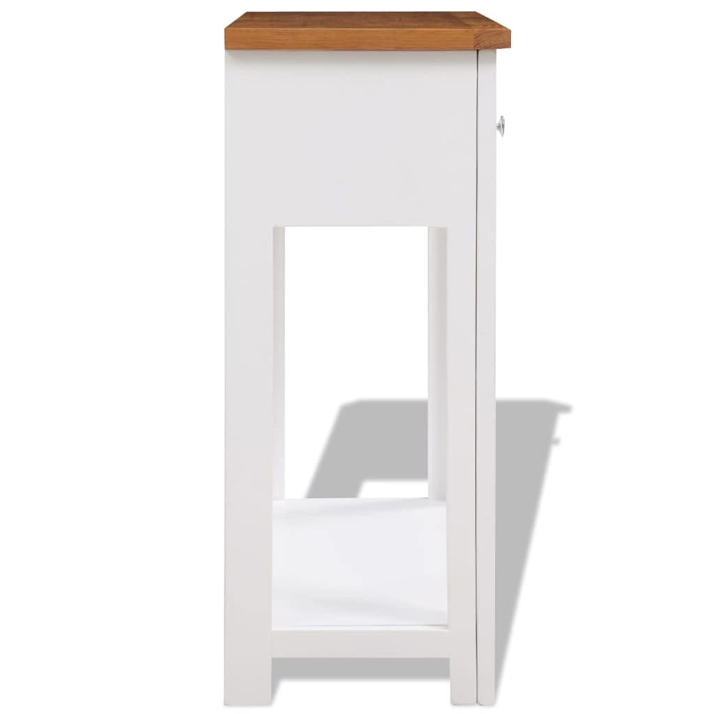 Solid Oak Wood Console Table with 2 Drawers and Shelf T572943