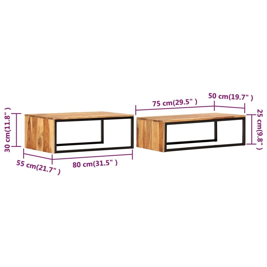 2 pcs Solid Sheesham Wood Nesting Coffee Table O323