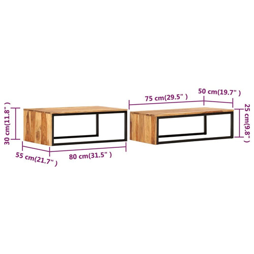 2 pcs Solid Sheesham Wood Nesting Coffee Table O323