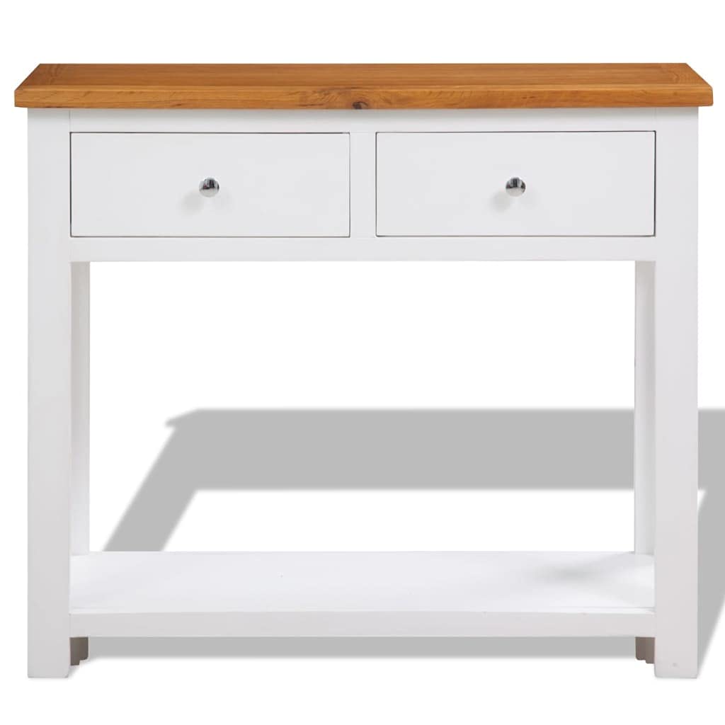Solid Oak Wood Console Table with 2 Drawers and Shelf T572943