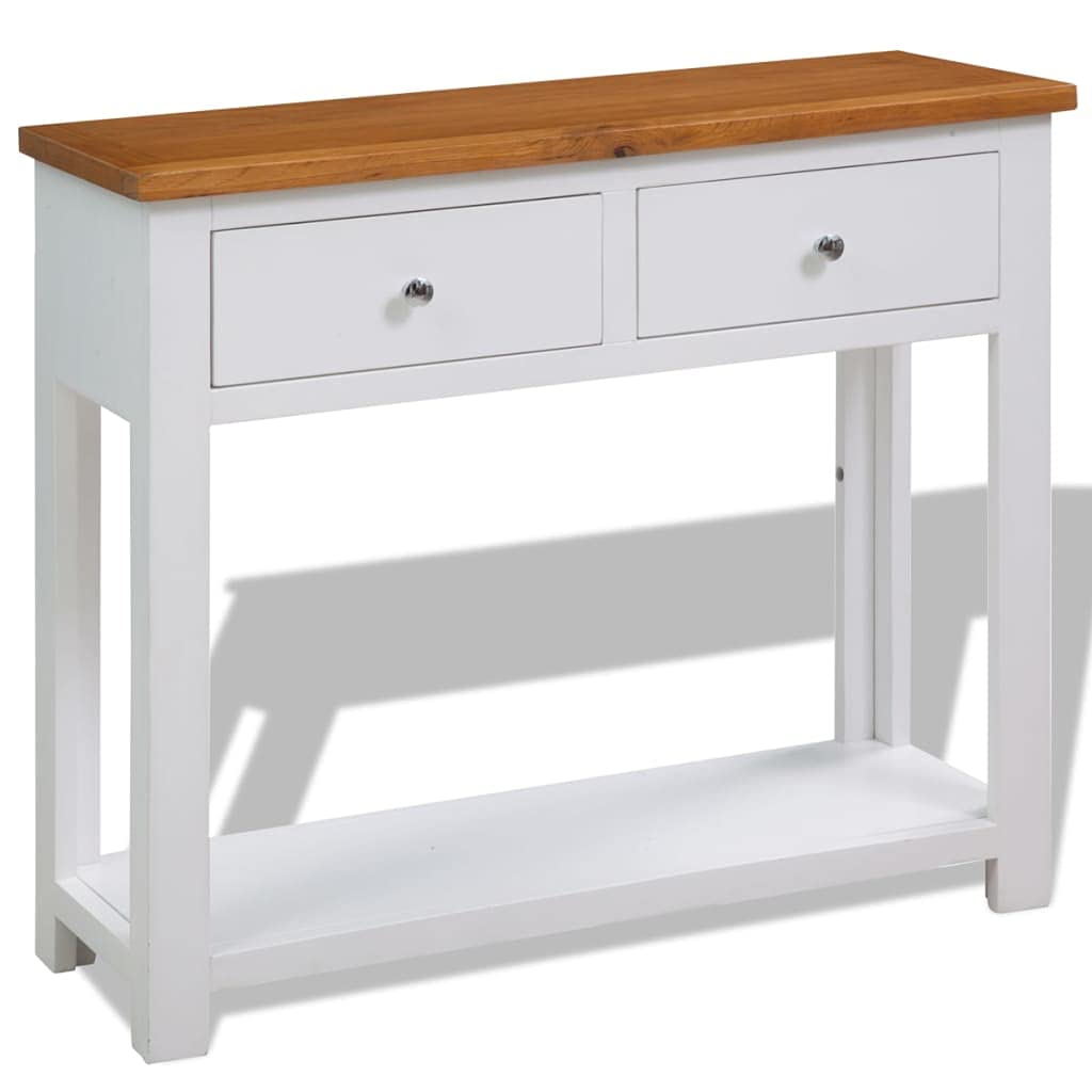 Solid Oak Wood Console Table with 2 Drawers and Shelf T572943
