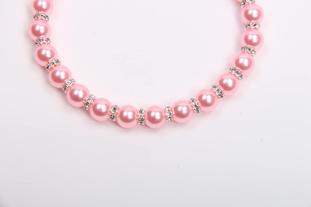 Pearls Necklace Collar with Ribbon Bow Pet Jewelry Pink V209