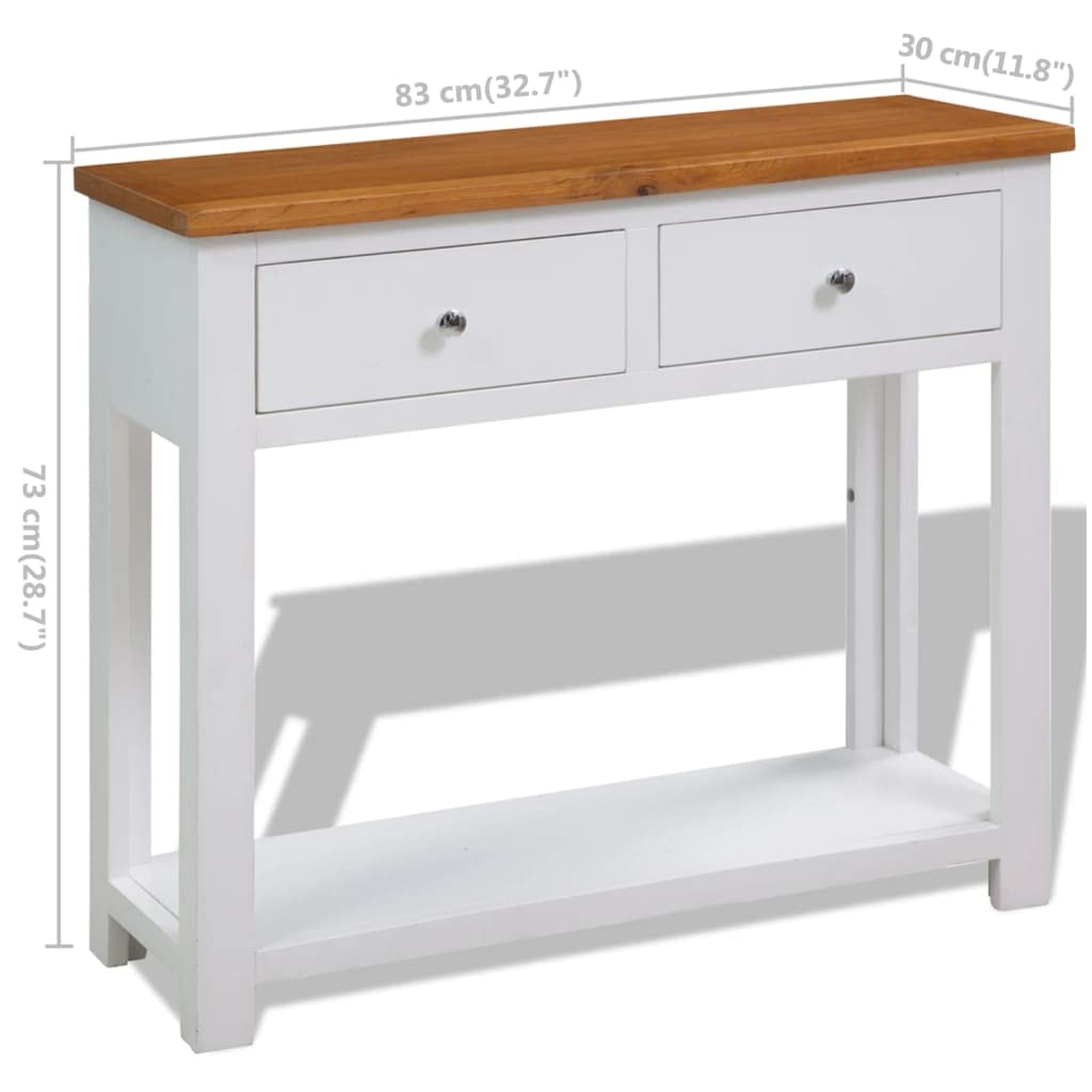 Solid Oak Wood Console Table with 2 Drawers and Shelf T572943