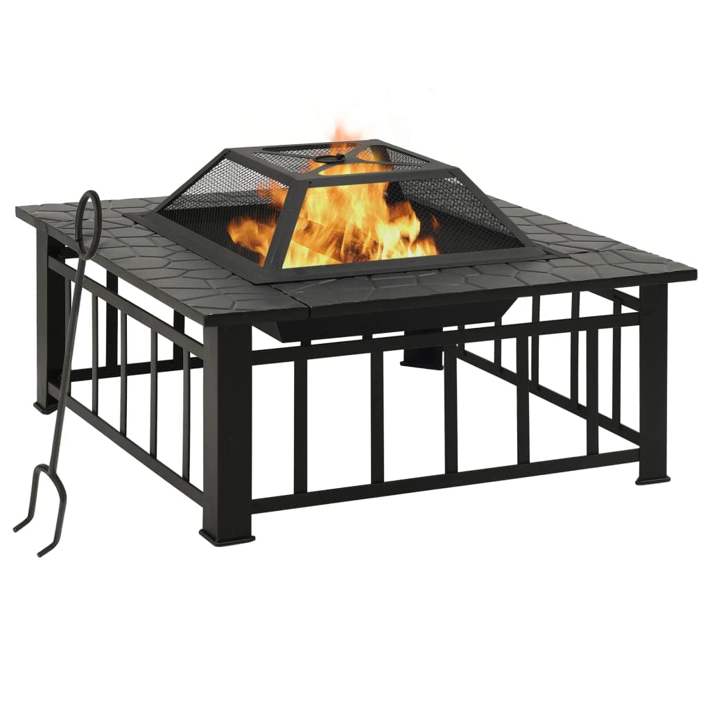 32 Inch Black Steel Square Outdoor Fire Pit M3299