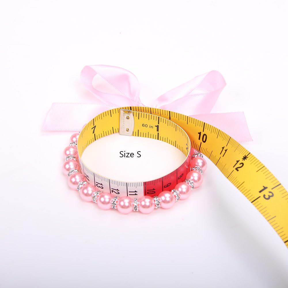 Pearls Necklace Collar with Ribbon Bow Pet Jewelry Pink V209
