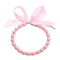 Pearls Necklace Collar with Ribbon Bow Pet Jewelry Pink V209