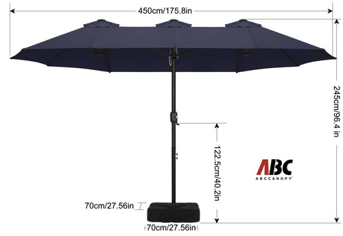 15FT Double-Sided Rectangle Patio Umbrella with Base Navy Blue M780426