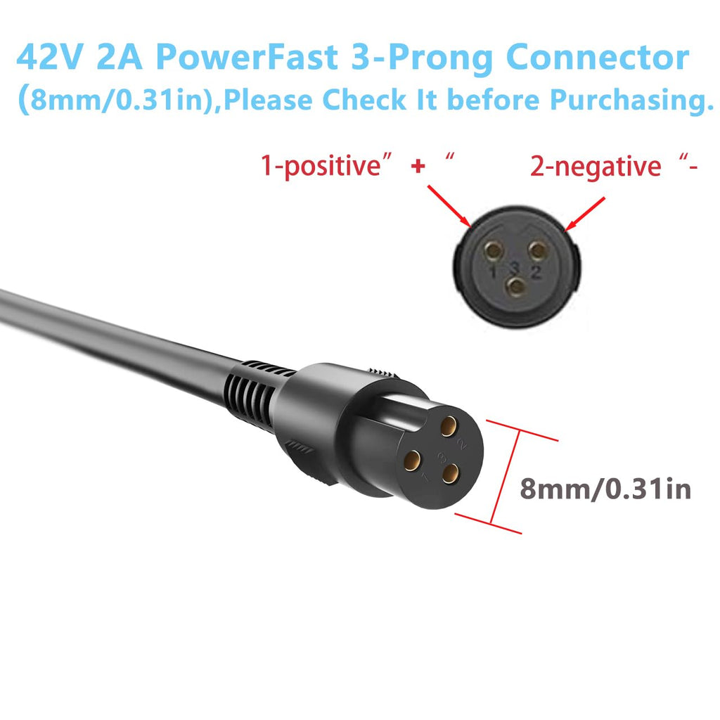 42V 2A Power Adapter 3-Prong Inline Connector Lithium Battery Charger U609414