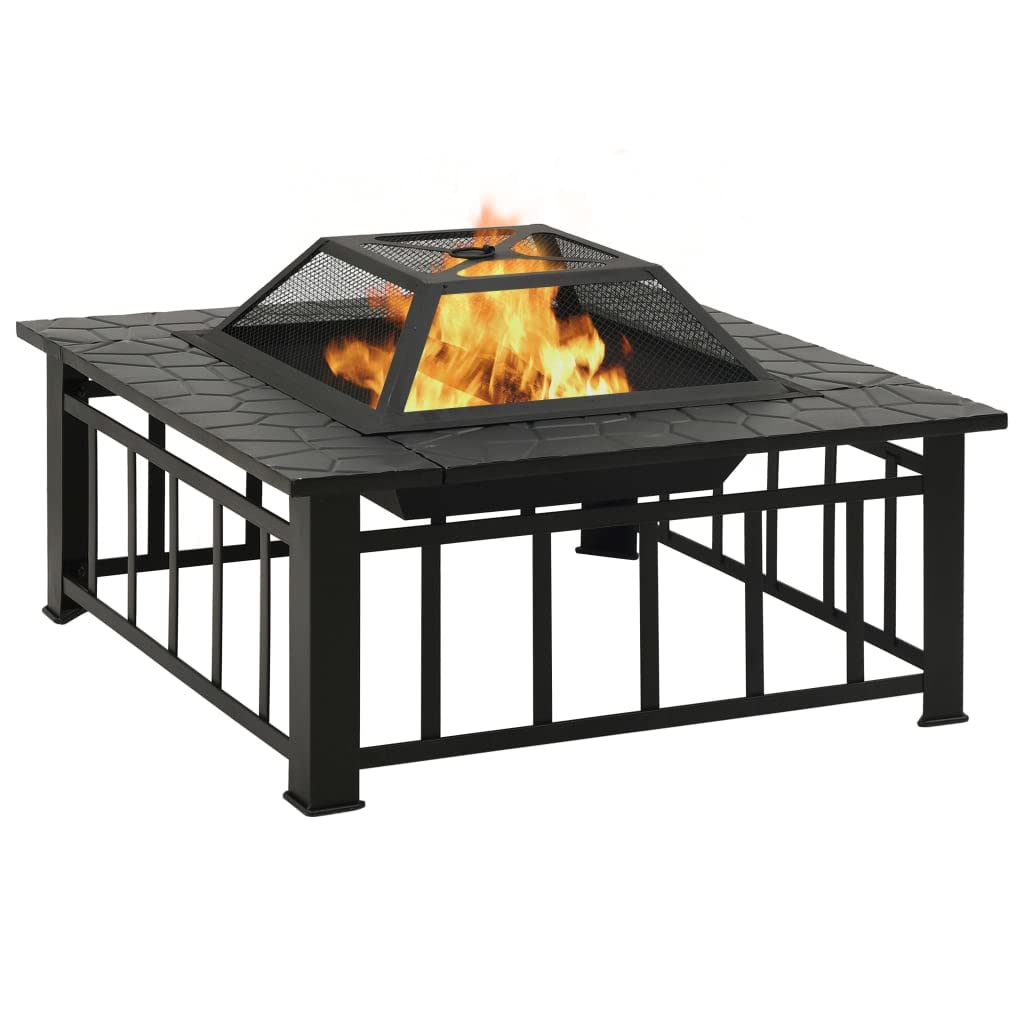 32 Inch Black Steel Square Outdoor Fire Pit M3299