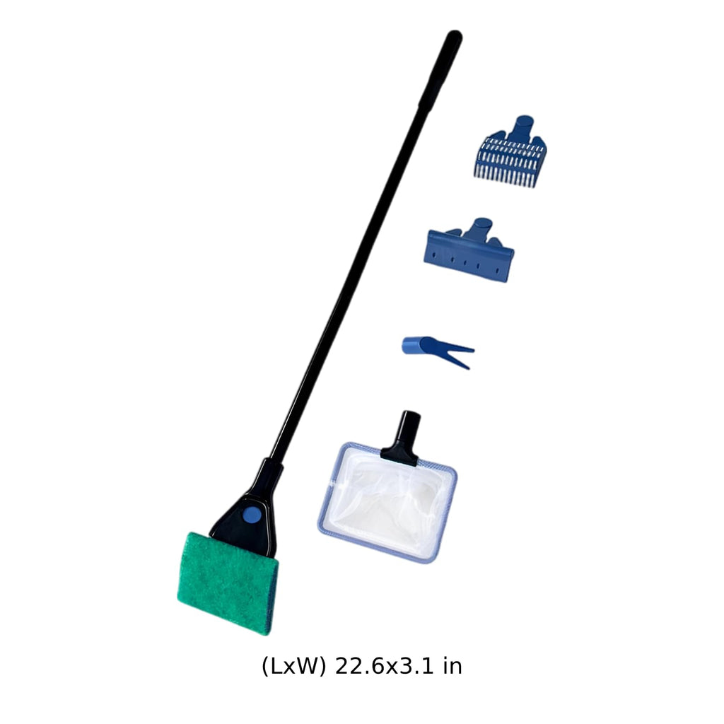 5 in 1 Aquarium Cleaning Kit with Algae Scraper Gravel Rake Fish Net and Brush Q65413
