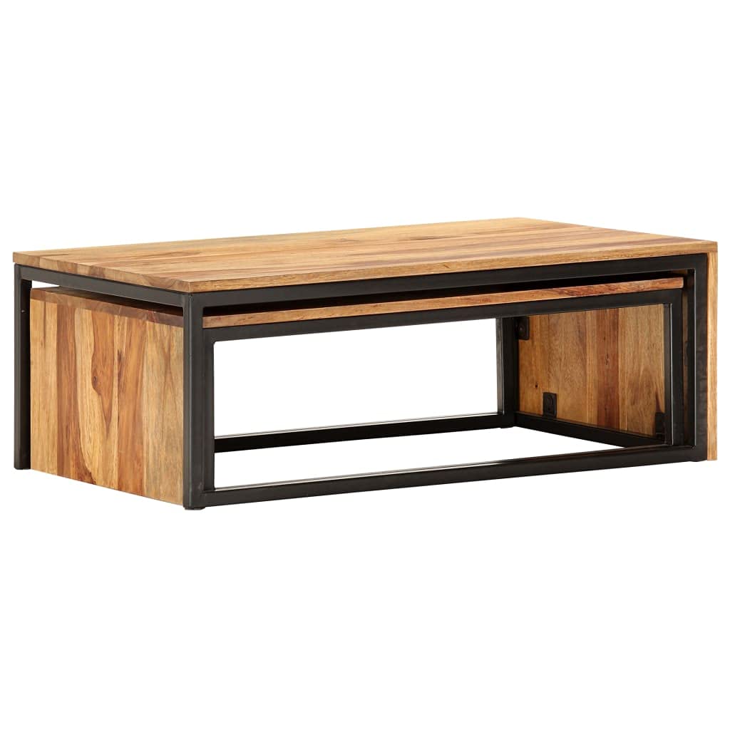 2 pcs Solid Sheesham Wood Nesting Coffee Table O323