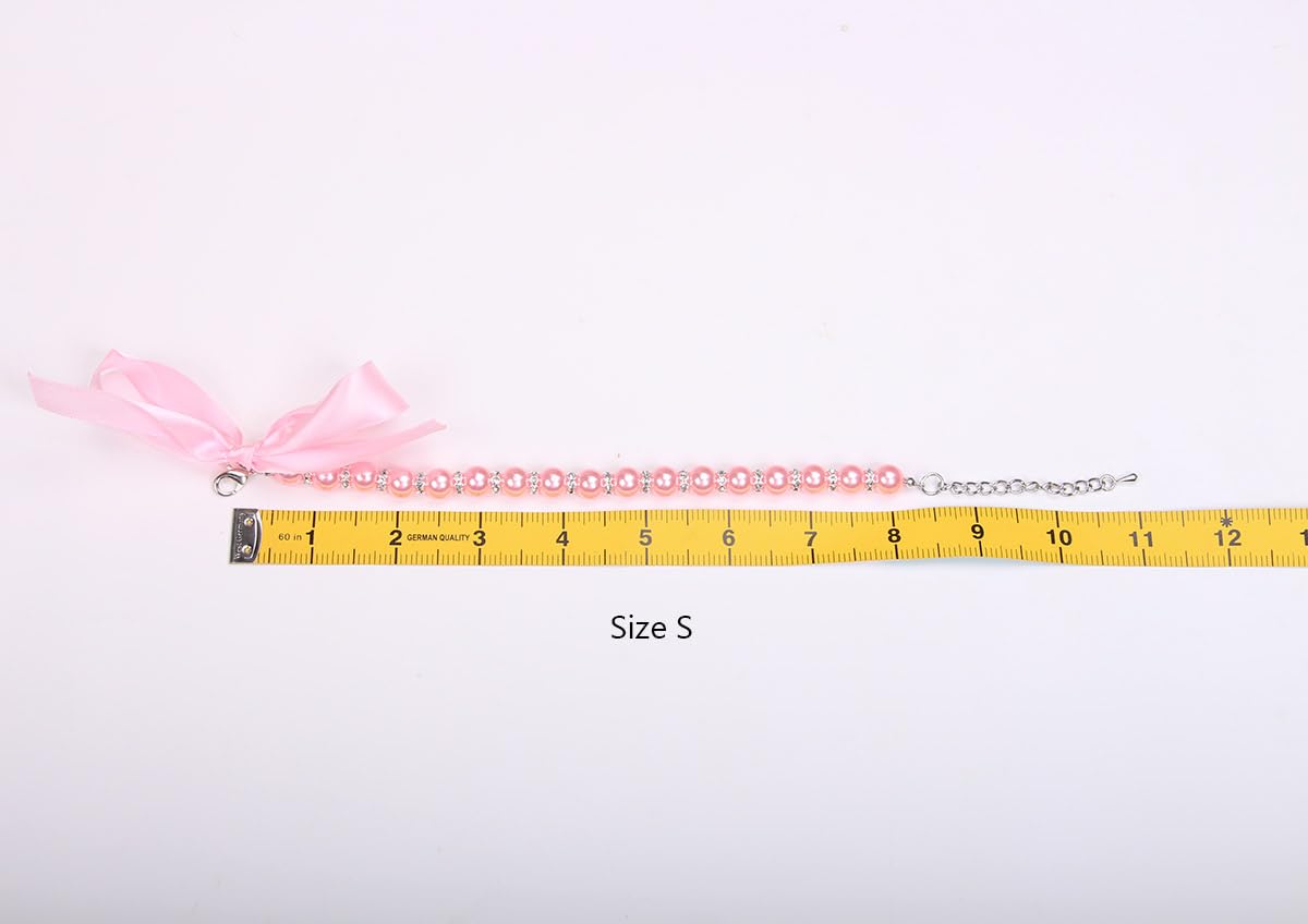 Pearls Necklace Collar with Ribbon Bow Pet Jewelry Pink V209