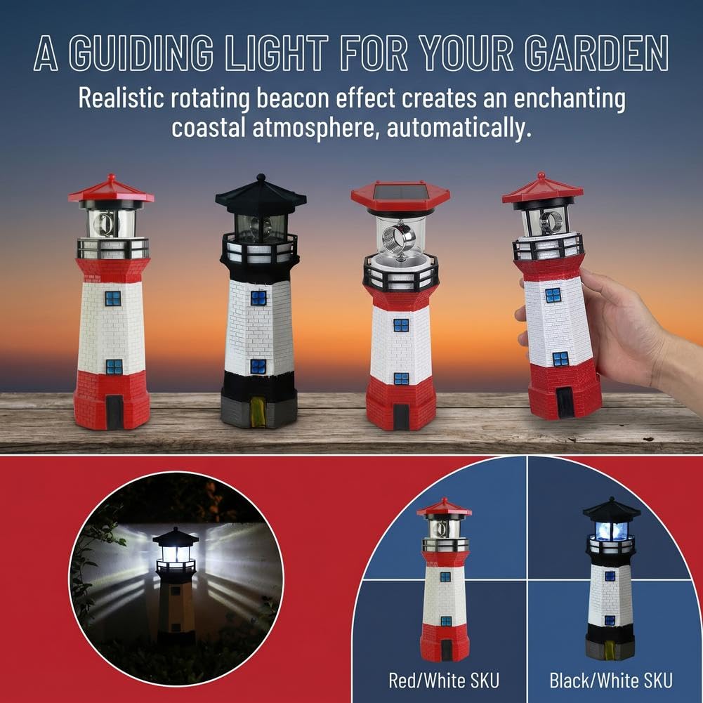 10.9in Resin Waterproof Solar-Powered Lighthouse Statue A619