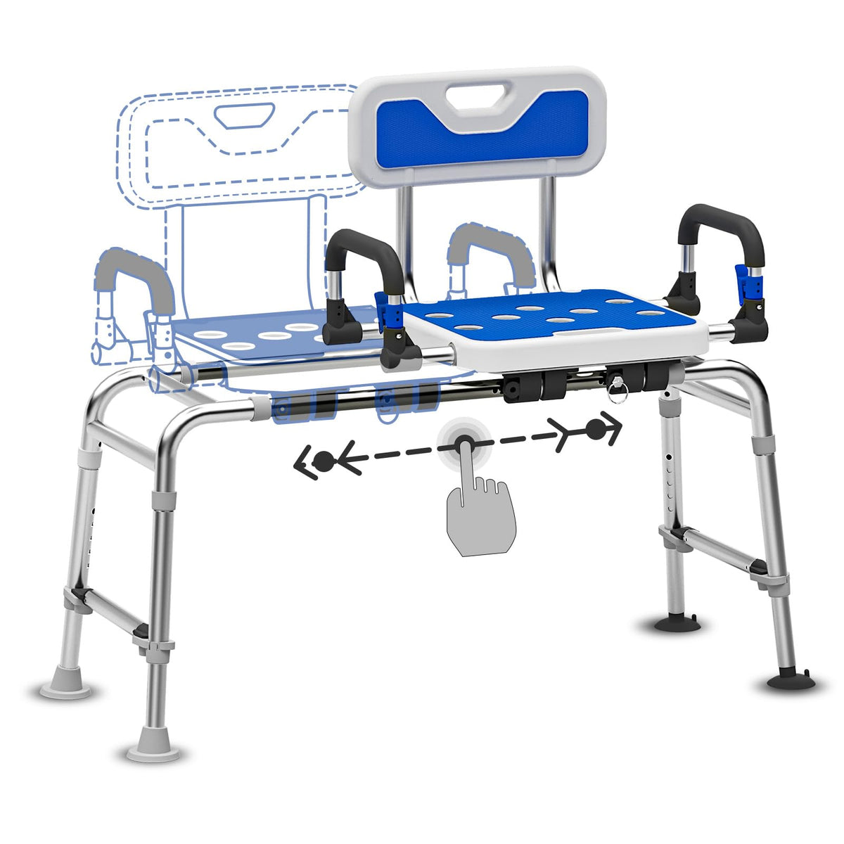 Sliding Shower Chair with Arms and Back, 500lbs Non Slip Aluminum Adjustable Height V47930