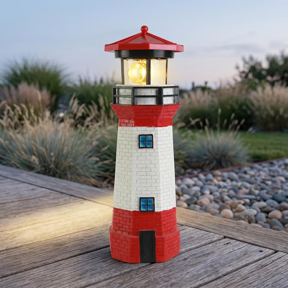 10.9in Resin Waterproof Solar-Powered Lighthouse Statue A619