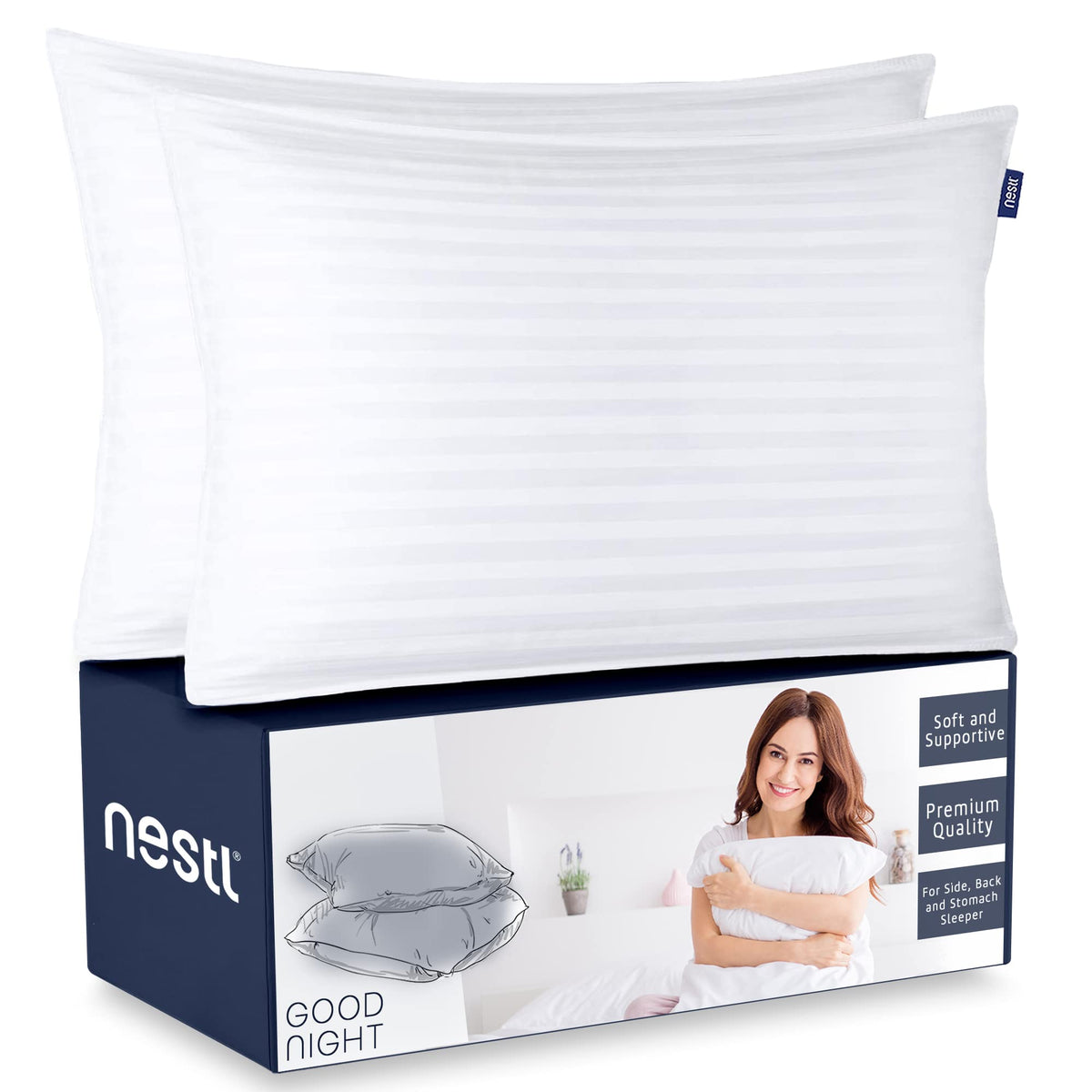 Queen Size Cotton Down Alternative Pillows Set of 2 N3694