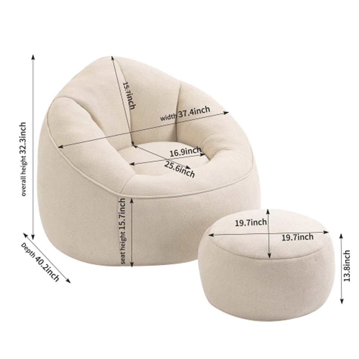 Microfiber Memory Foam Bean Bag Chair with Ottoman T4852