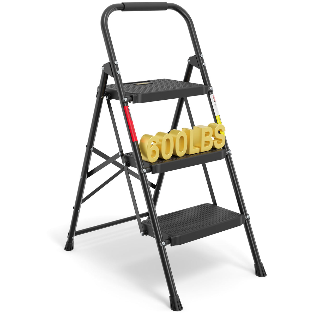 Folding Step Stool 600lbs Max Load Capacity Black B603660