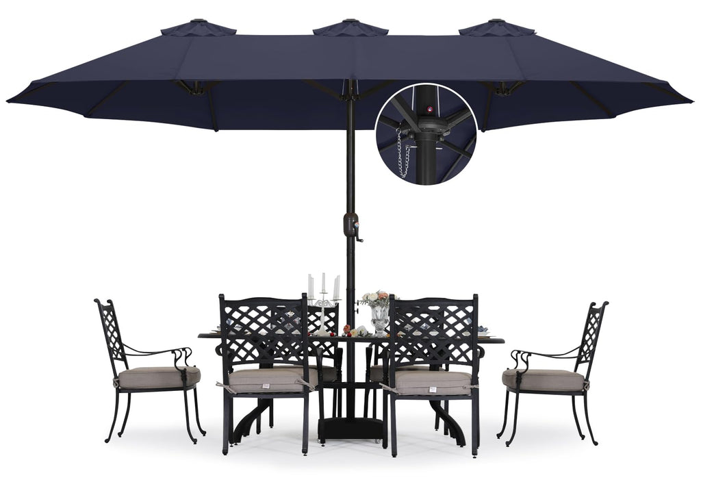 15FT Double-Sided Rectangle Patio Umbrella with Base Navy Blue M780426