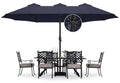15FT Double-Sided Rectangle Patio Umbrella with Base Navy Blue M780426