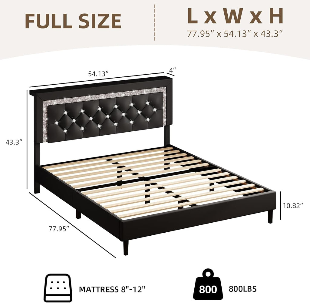 Black Full Bed Frame with LED Lights K192