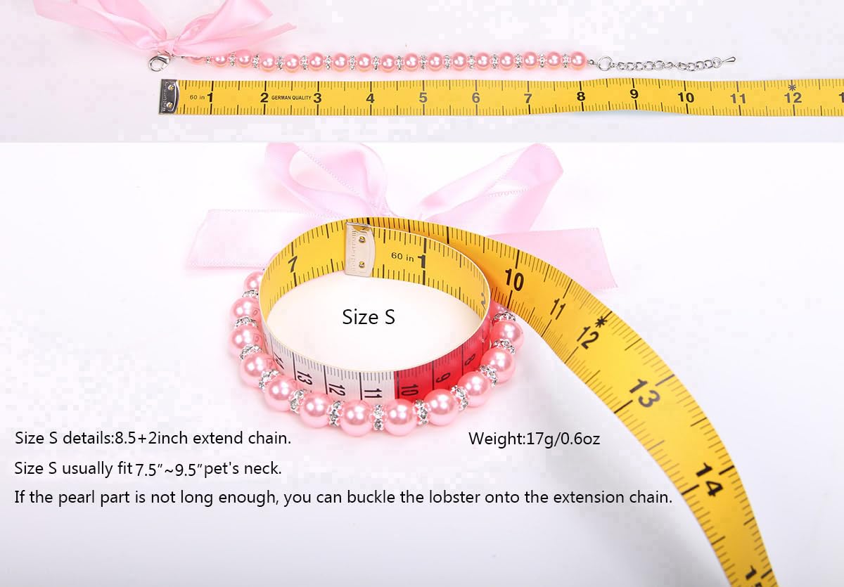 Pearls Necklace Collar with Ribbon Bow Pet Jewelry Pink V209