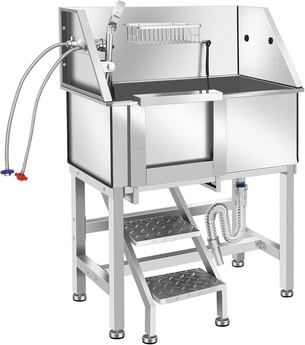 34" Stainless Steel Dog Grooming Tub with Stairs D73449