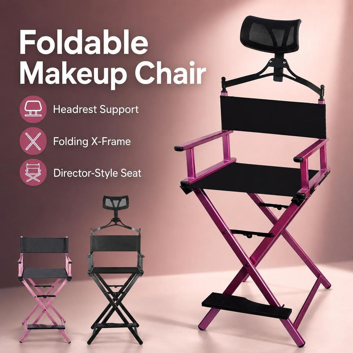 Foldable Adjustable Height Director Chair with Headrest K29087