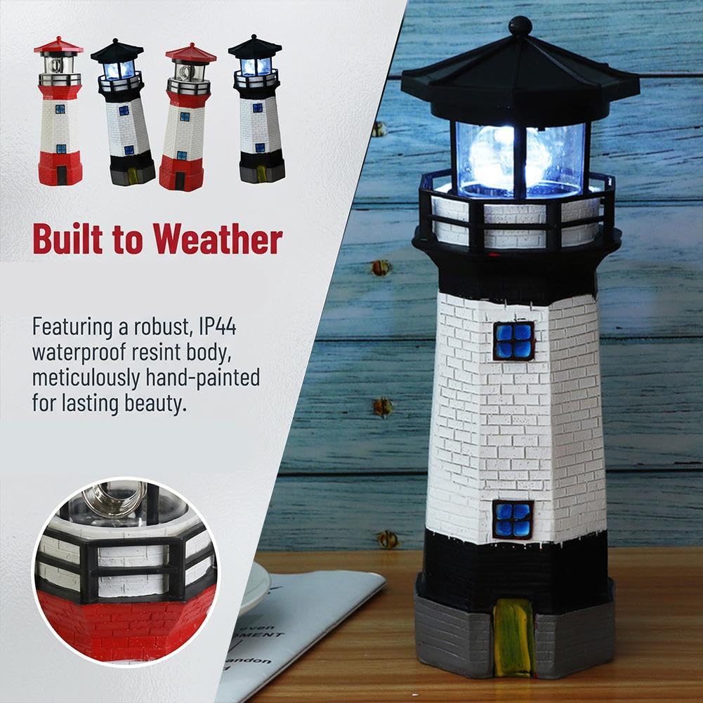 10.9in Resin Waterproof Solar-Powered Lighthouse Statue A619