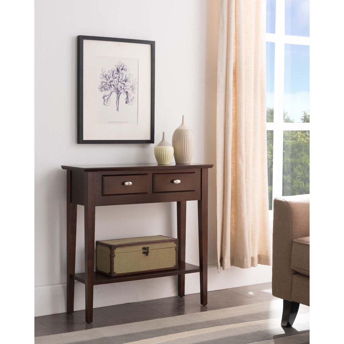 Slim Hallway Console Table with Two Drawers and Storage Shelf P145