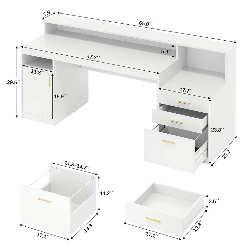 65" White Computer Desk with 3 Drawers P179706