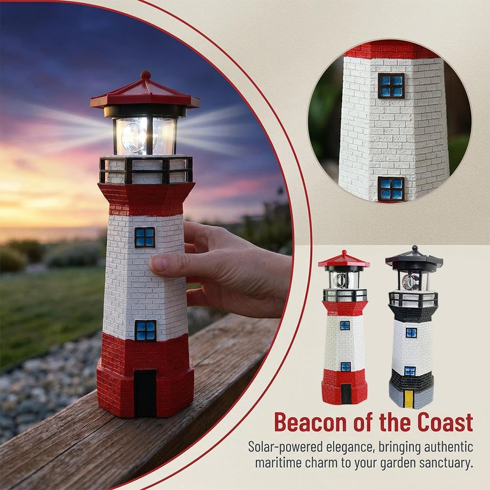 10.9in Resin Waterproof Solar-Powered Lighthouse Statue A619