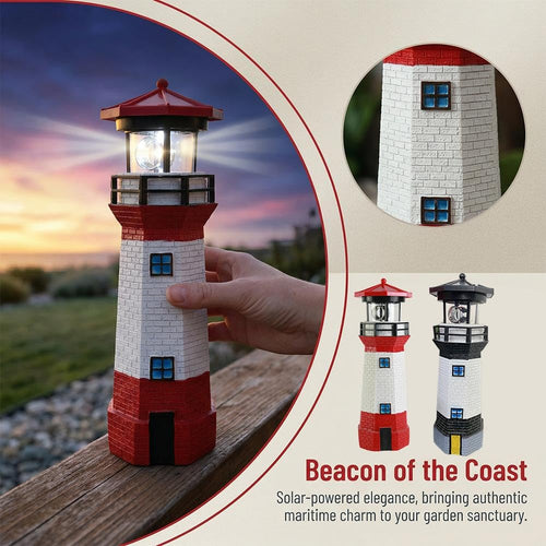 10.9in Resin Waterproof Solar-Powered Lighthouse Statue A619