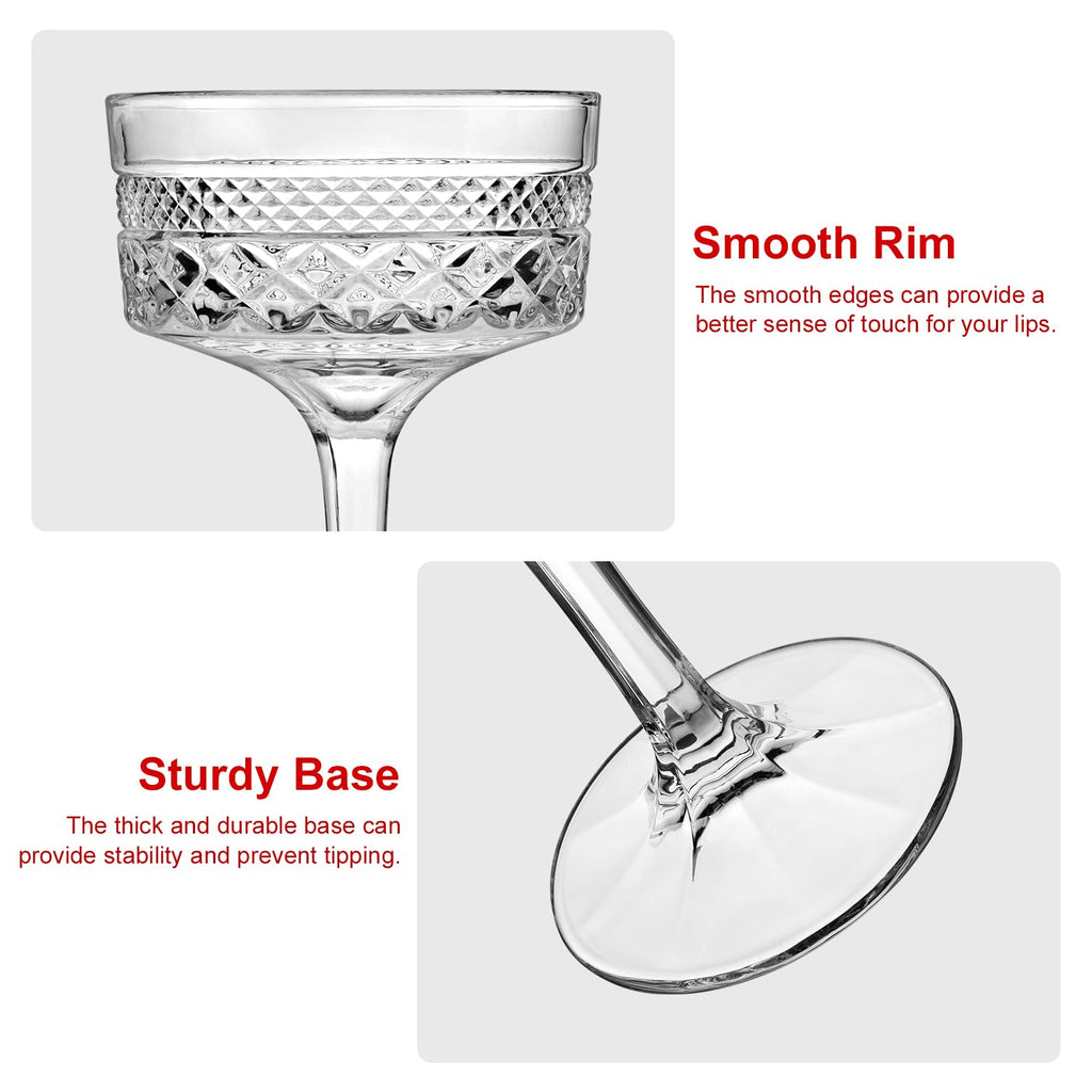 6 Pcs 10 oz Ribbed Coupe Cocktail Glasses Set D549
