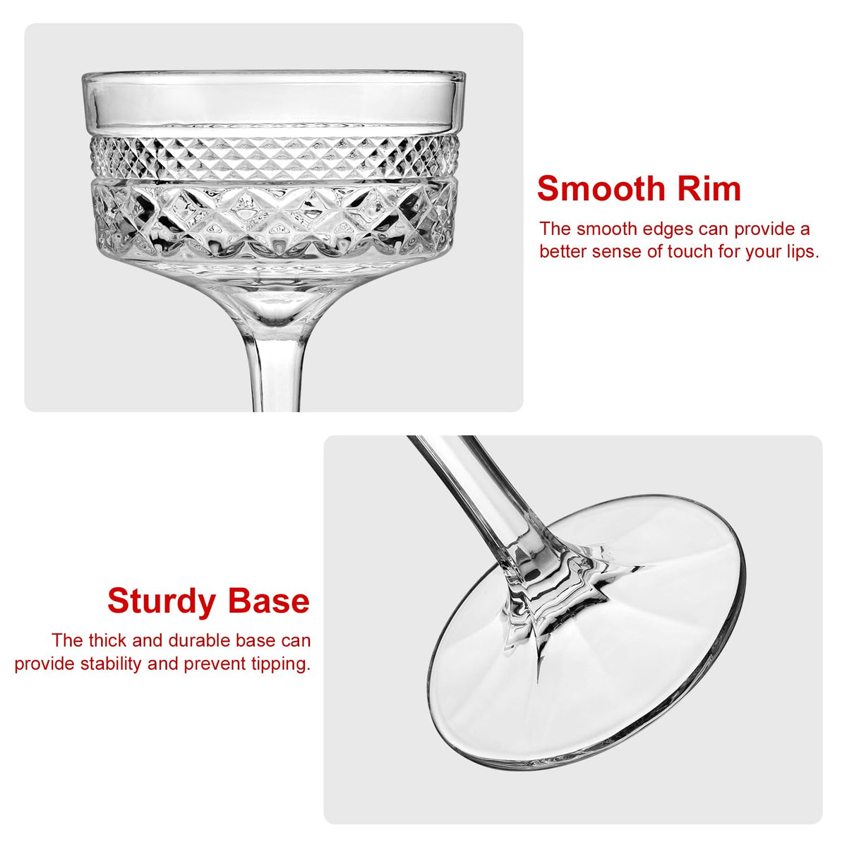 6 Pcs 10 oz Ribbed Coupe Cocktail Glasses Set D549