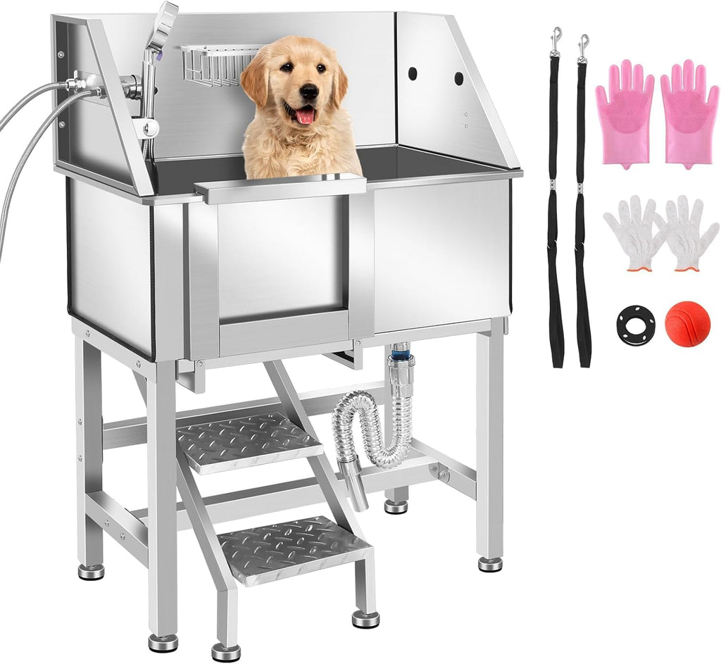 34" Stainless Steel Dog Grooming Tub with Stairs D73449