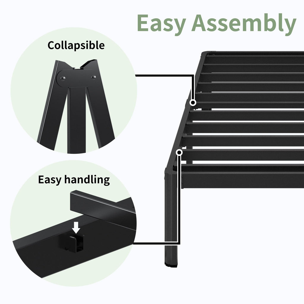 Black 7 Inch Queen Metal Platform Bed Frame S614