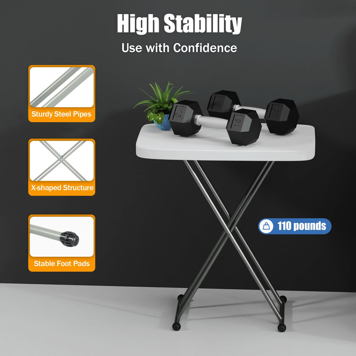 White 30" Folding Table W386