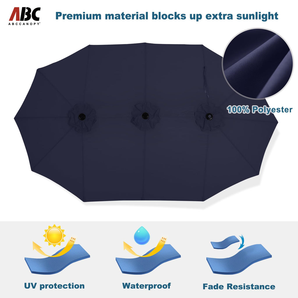 15FT Double-Sided Rectangle Patio Umbrella with Base Navy Blue M780426