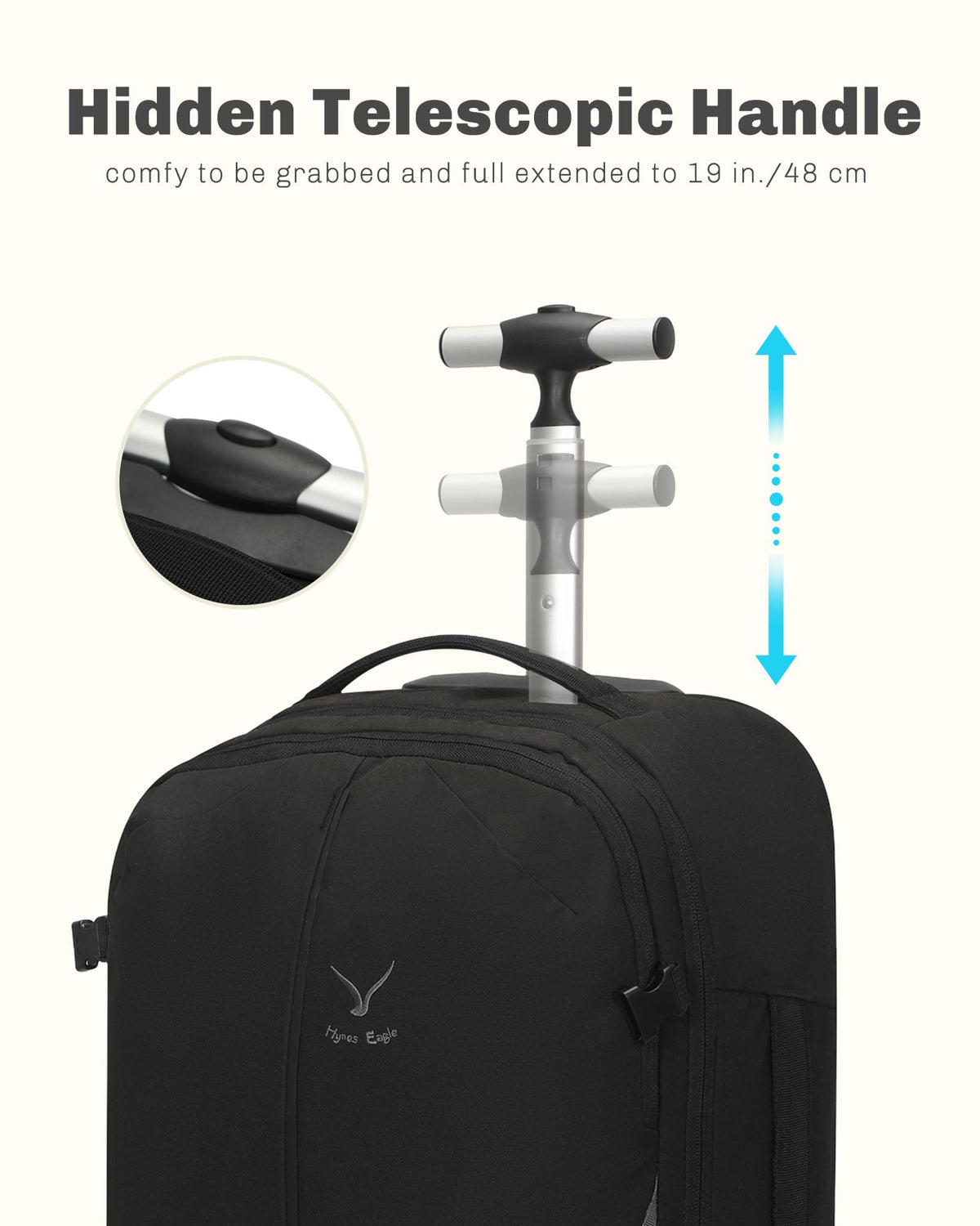 Rolling Backpack with Wheels 43L with Waist Pack Black X6105