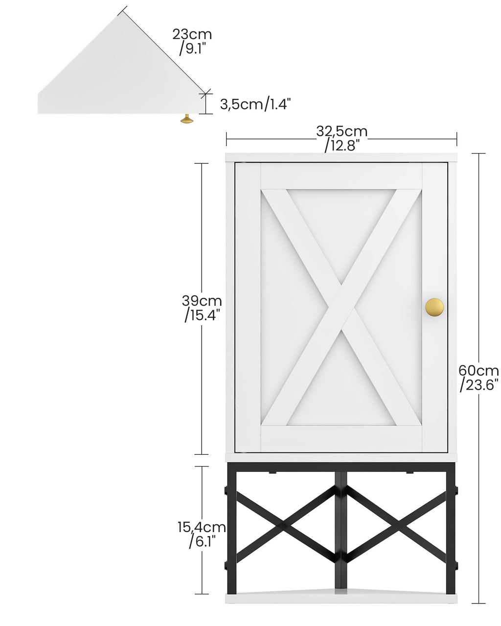 White and Black Corner Wall Cabinet with Adjustable Shelf N29916