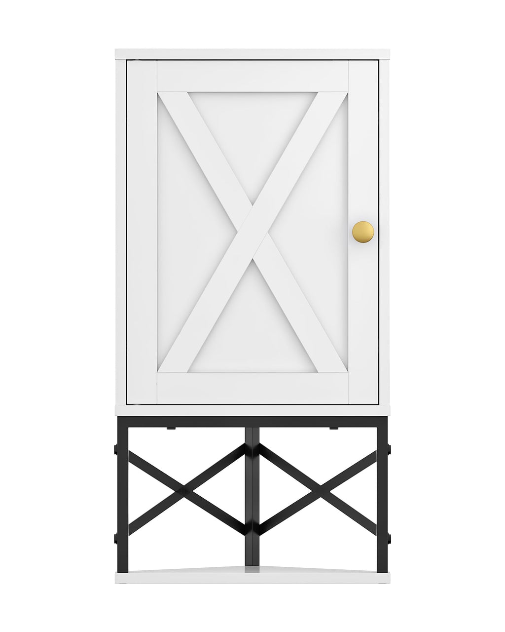 White and Black Corner Wall Cabinet with Adjustable Shelf N29916