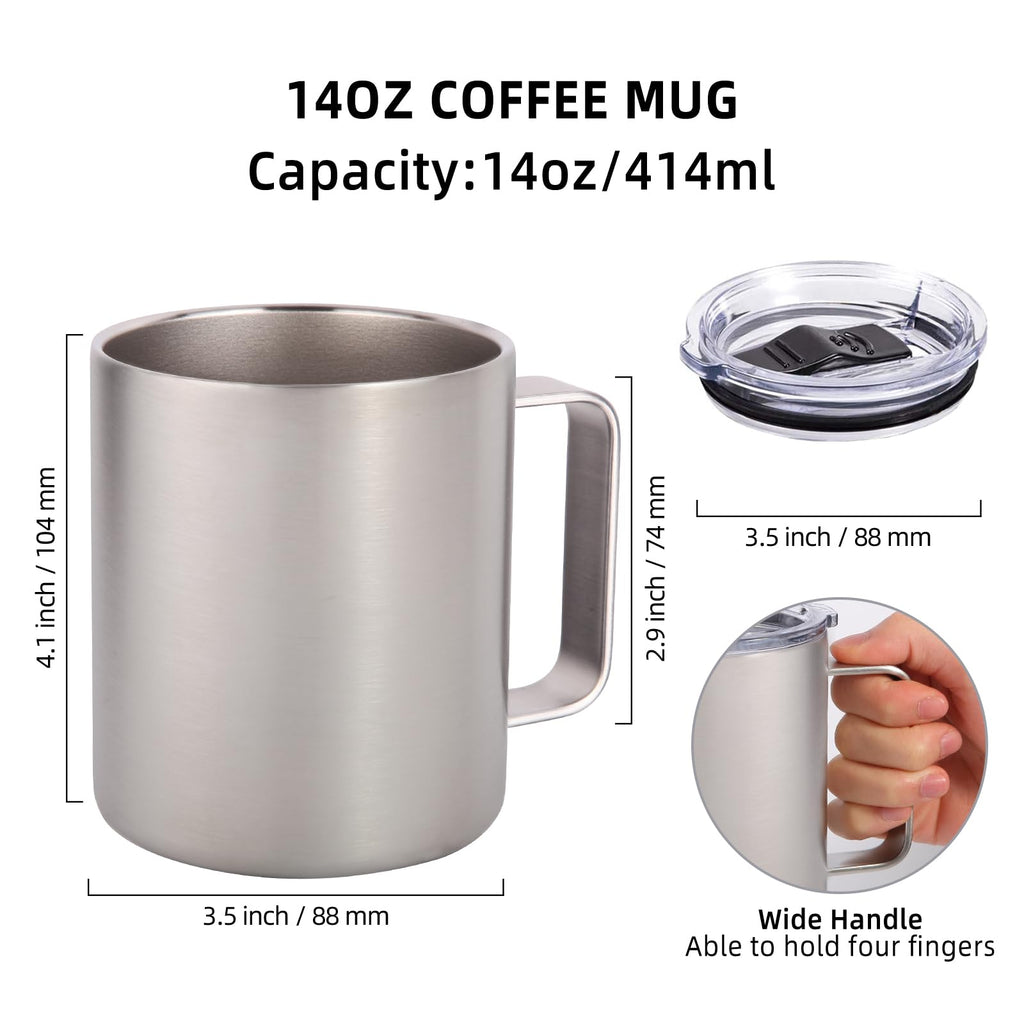 14oz Insulated Stainless Steel Coffee Mug with Lid 2 Pack S60445