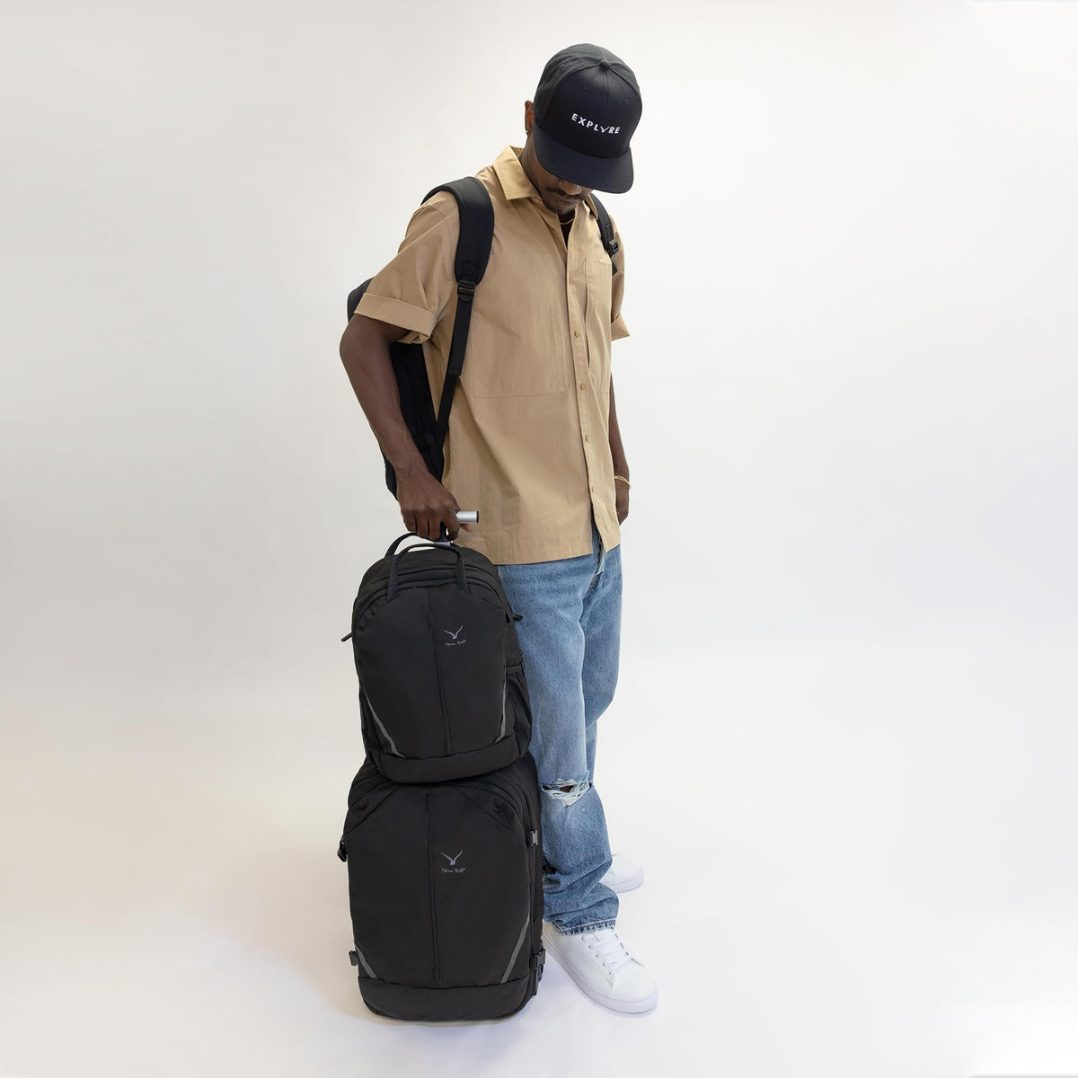 Rolling Backpack with Wheels 43L with Waist Pack Black X6105