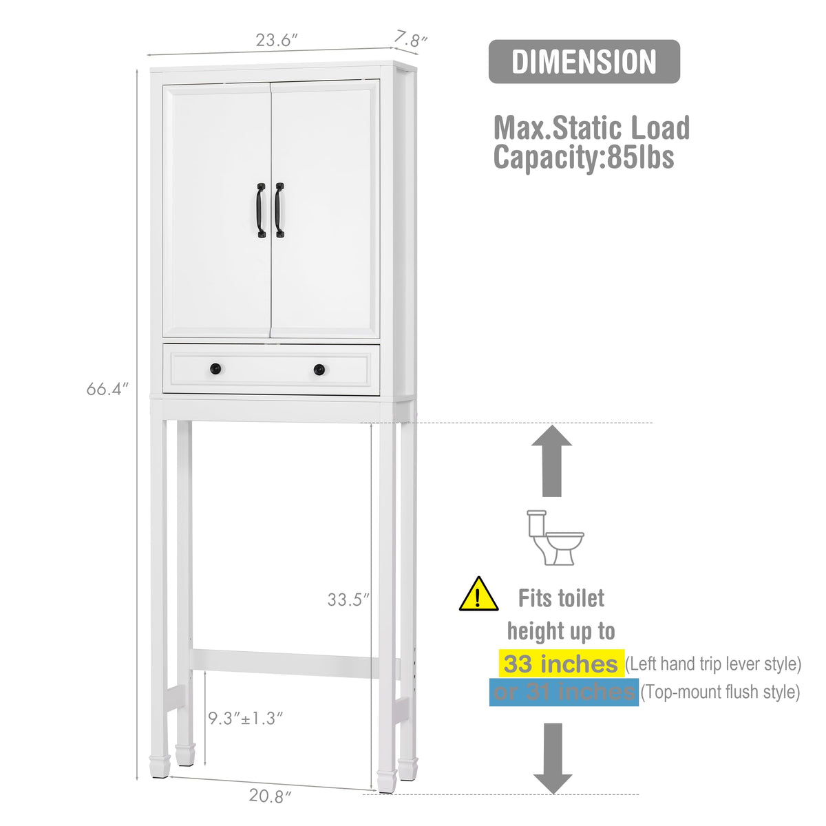 White Over the Toilet Storage Cabinet with Doors N60911