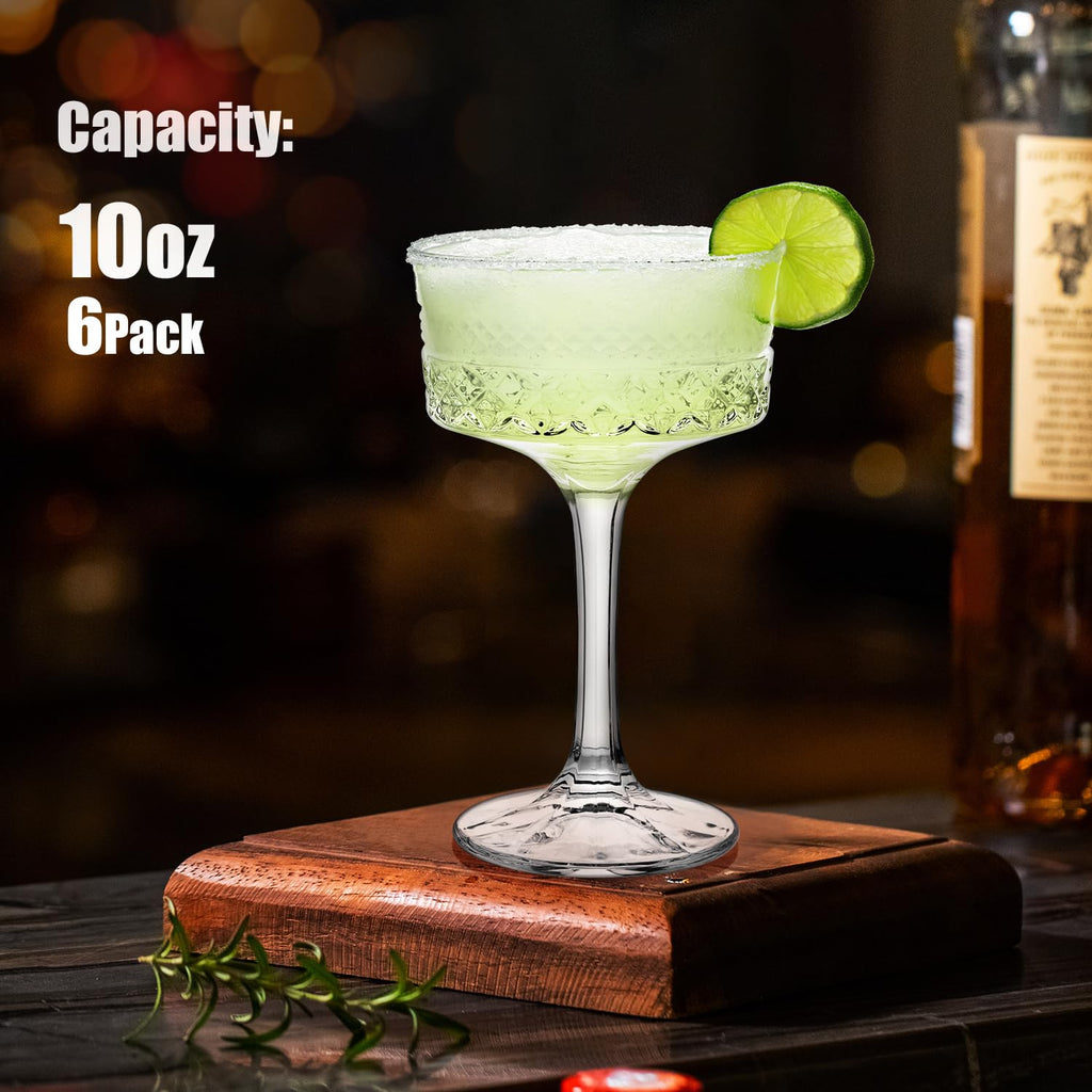 6 Pcs 10 oz Ribbed Coupe Cocktail Glasses Set D549