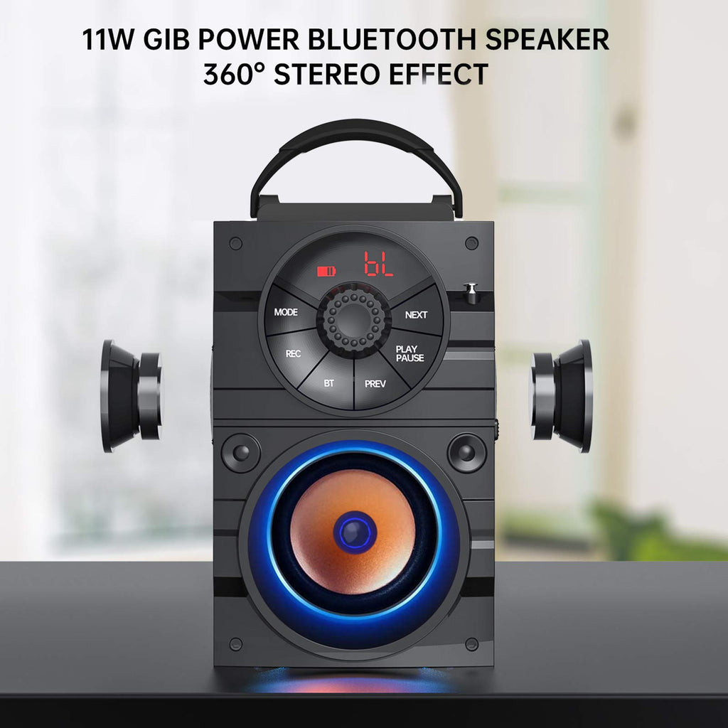 Portable Big Bluetooth Speakers with Light, Wireless with Subwoofer, FM Radio, LED Lights, EQ, Booming Bass, Bluetooth 4.2 Stereo Loud Outdoor/Indoor Retro, for Home, Camping, Travel, Black J6571