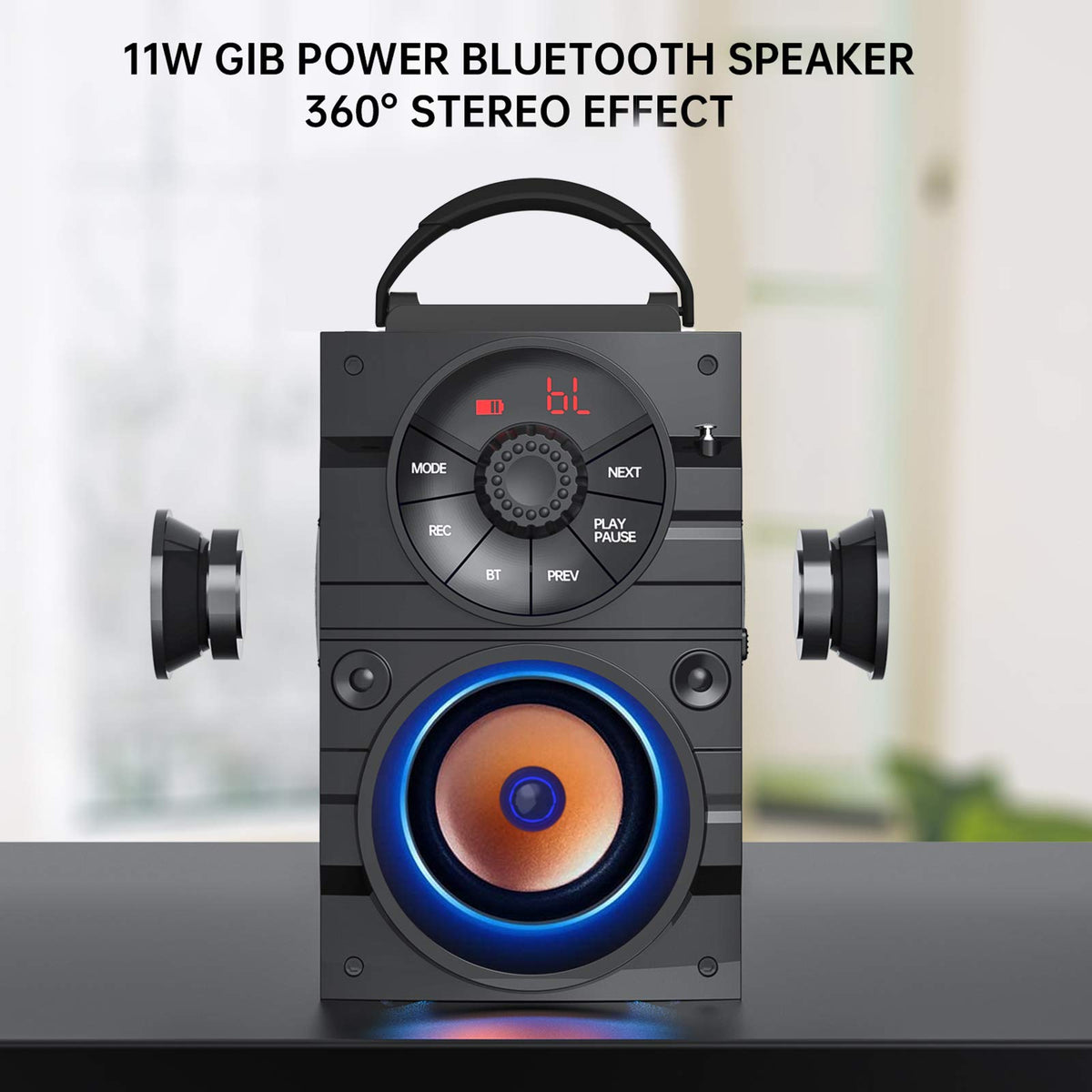 Portable Big Bluetooth Speakers with Light, Wireless with Subwoofer, FM Radio, LED Lights, EQ, Booming Bass, Bluetooth 4.2 Stereo Loud Outdoor/Indoor Retro, for Home, Camping, Travel, Black J6571
