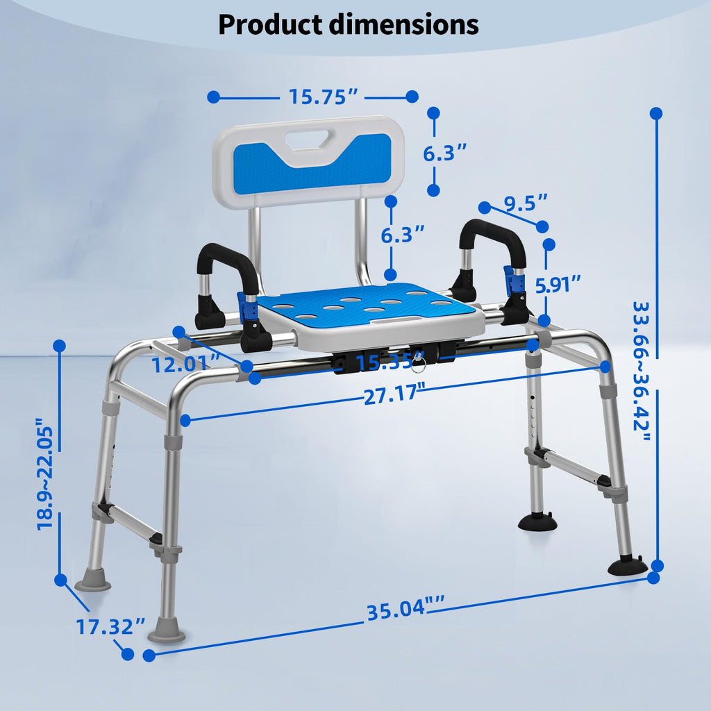 Sliding Shower Chair with Arms and Back, 500lbs Non Slip Aluminum Adjustable Height V47930