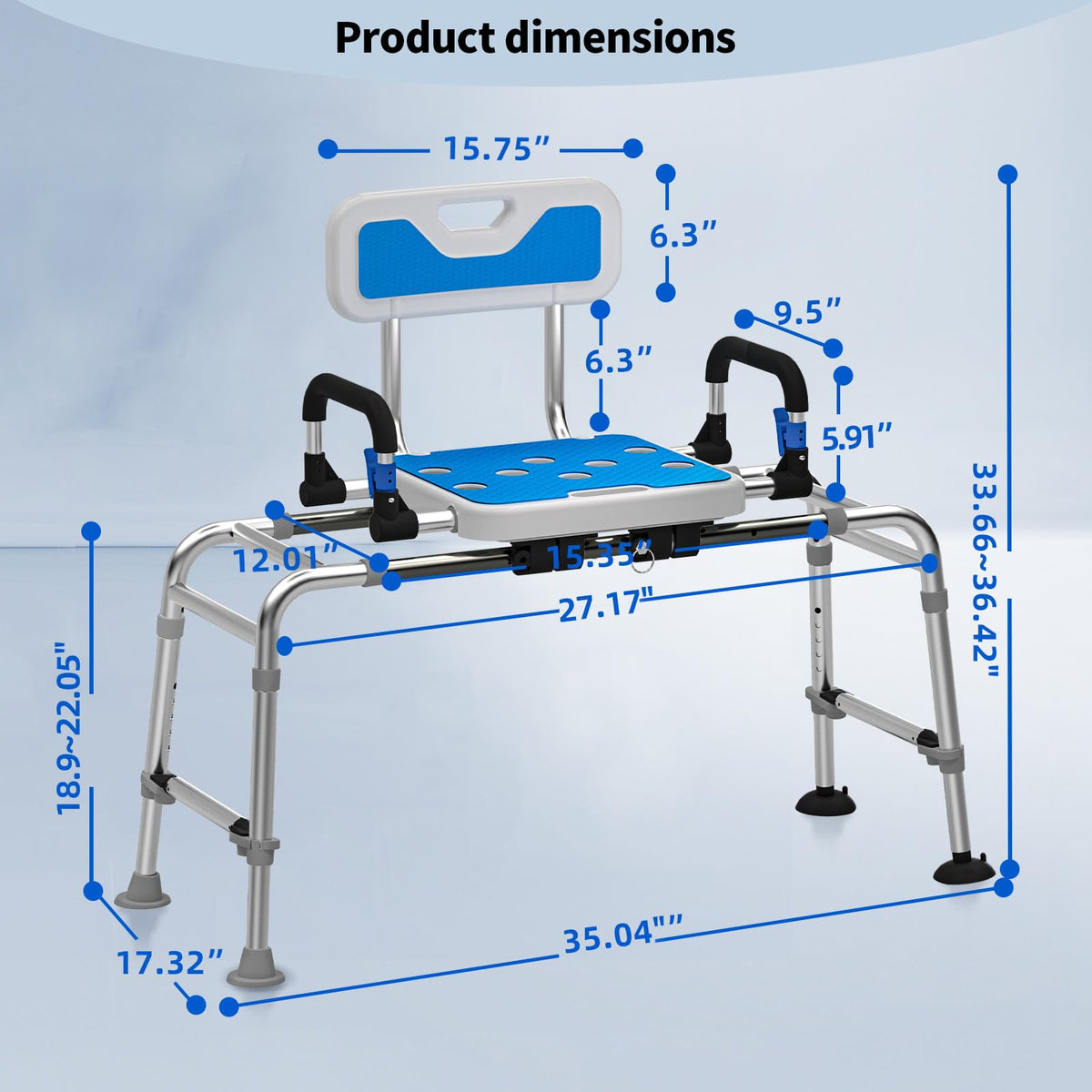 Sliding Shower Chair with Arms and Back, 500lbs Non Slip Aluminum Adjustable Height V47930